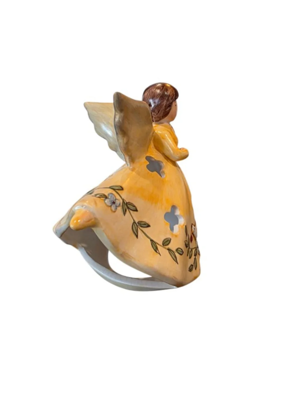 Russ Berrie Angel Fairy Lamp. Yellow Dress Flowers Birds Tea Light Christmas
